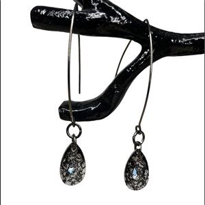 NEW Rachel Marie Designs gunmetal threader drop black speckled stone earrings